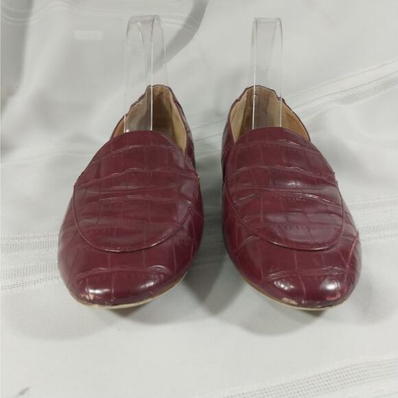 LOFT! BURGUNDY RED CROCODILE IMPRINT GENUINE LEATHER "FLATS", LOAFERS! SZ 8M - Picture 3 of 8